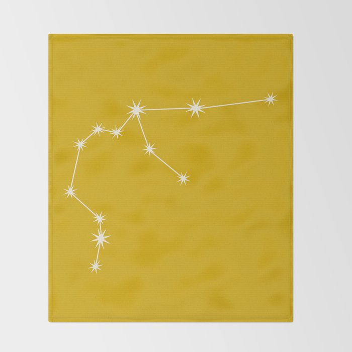 Aquarius Zodiac Star Constellation Line Art Golden Yellow Throw Blanket Gallery Image 2