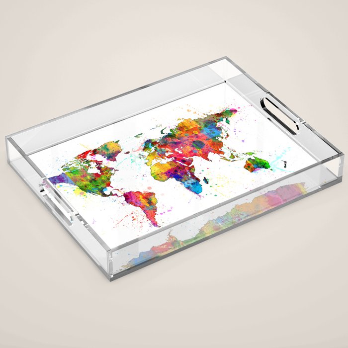 Map of the World Map Watercolor Acrylic Tray Gallery Image 1