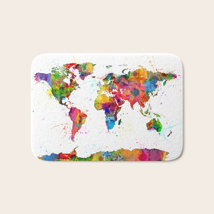 Map of the World Map Watercolor Bath Mat Gallery Image 1