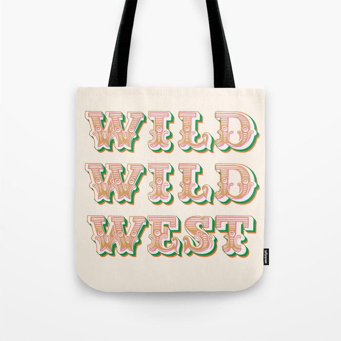 Cool Retro Red & Green "Wild Wild West" Typography Art Tote Bag Gallery Image 1