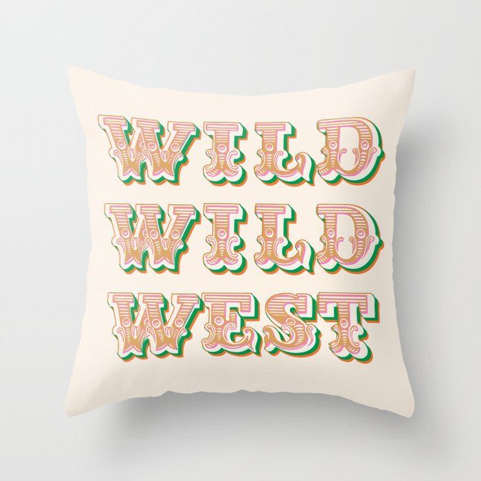 Cool Retro Red & Green "Wild Wild West" Typography Art Throw Pillow Gallery Image 6