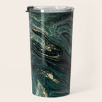 Abstract Pour Painting Liquid Marble Abstract Dark Green Painting Gold Accent Agate Stone Layers Travel Mug Gallery Image 3
