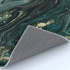 Abstract Pour Painting Liquid Marble Abstract Dark Green Painting Gold Accent Agate Stone Layers Rug Gallery Image 4