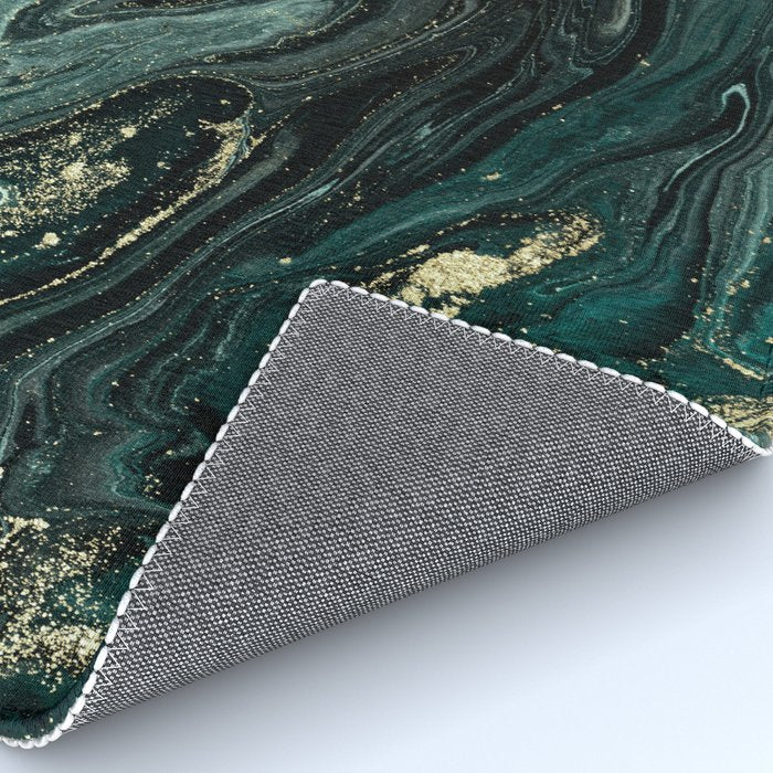 Abstract Pour Painting Liquid Marble Abstract Dark Green Painting Gold Accent Agate Stone Layers Rug Gallery Image 4