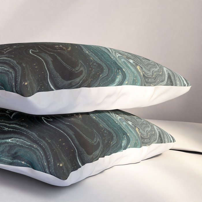 Abstract Pour Painting Liquid Marble Abstract Dark Green Painting Gold Accent Agate Stone Layers Pillow Sham Gallery Image 3