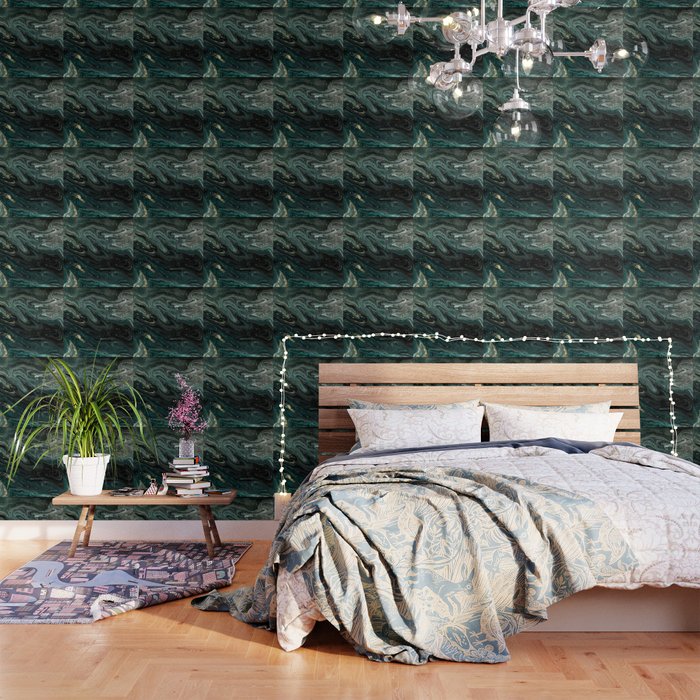 Abstract Pour Painting Liquid Marble Abstract Dark Green Painting Gold Accent Agate Stone Layers Wallpaper Gallery Image 3