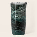 Abstract Pour Painting Liquid Marble Abstract Dark Green Painting Gold Accent Agate Stone Layers Travel Mug Gallery Image 2