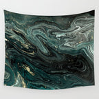 Abstract Pour Painting Liquid Marble Abstract Dark Green Painting Gold Accent Agate Stone Layers Wall Tapestry Gallery Image 4