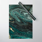 Abstract Pour Painting Liquid Marble Abstract Dark Green Painting Gold Accent Agate Stone Layers Wrapping Paper Gallery Image 1
