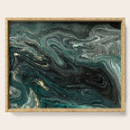 Abstract Pour Painting Liquid Marble Abstract Dark Green Painting Gold Accent Agate Stone Layers Serving Tray Gallery Image 1