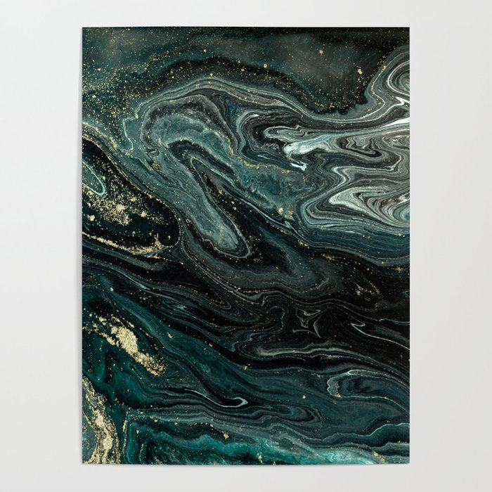 Abstract Pour Painting Liquid Marble Abstract Dark Green Painting Gold Accent Agate Stone Layers Poster Gallery Image 4