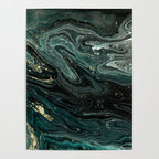Abstract Pour Painting Liquid Marble Abstract Dark Green Painting Gold Accent Agate Stone Layers Poster Gallery Image 4