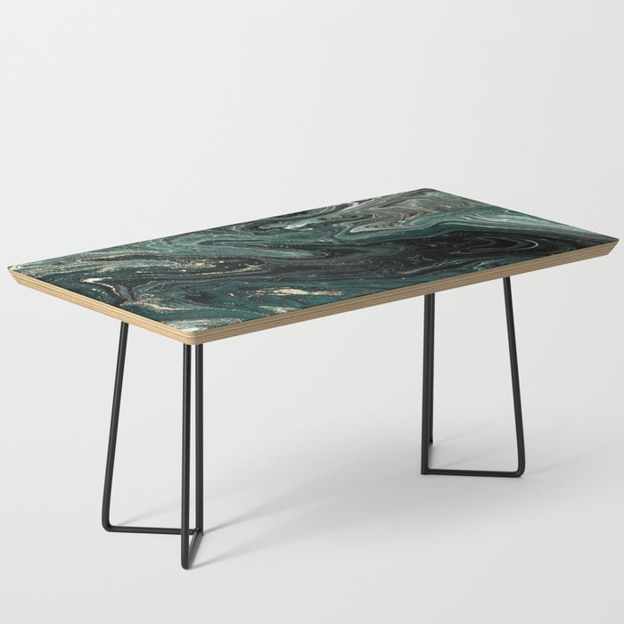 Abstract Pour Painting Liquid Marble Abstract Dark Green Painting Gold Accent Agate Stone Layers Coffee Table Gallery Image 1