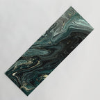 Abstract Pour Painting Liquid Marble Abstract Dark Green Painting Gold Accent Agate Stone Layers Yoga Mat Gallery Image 1