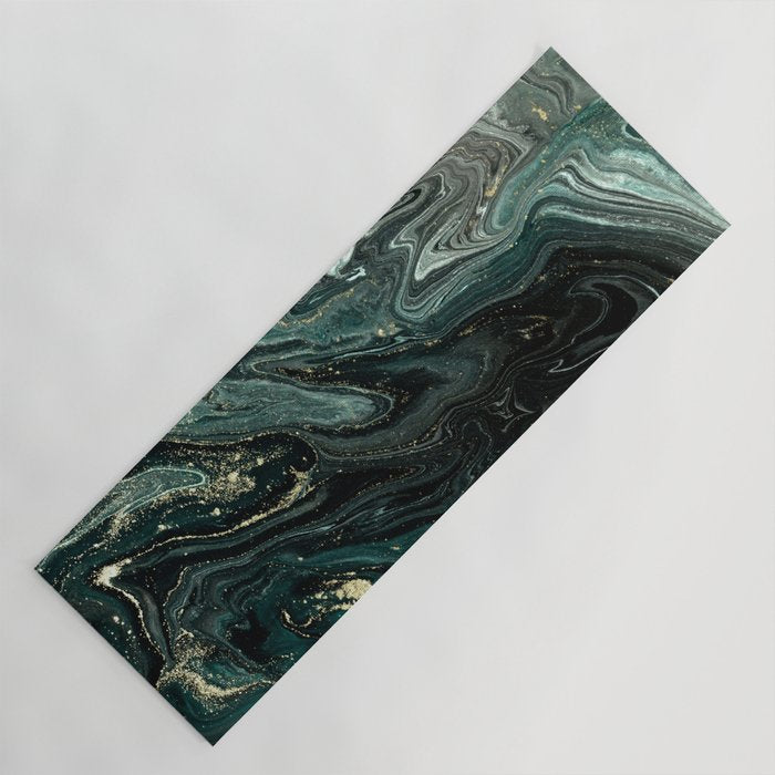 Abstract Pour Painting Liquid Marble Abstract Dark Green Painting Gold Accent Agate Stone Layers Yoga Mat Gallery Image 1