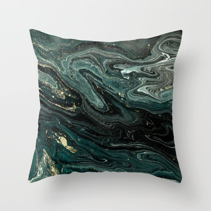 Abstract Pour Painting Liquid Marble Abstract Dark Green Painting Gold Accent Agate Stone Layers Throw Pillow Gallery Image 6