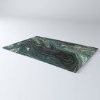 Abstract Pour Painting Liquid Marble Abstract Dark Green Painting Gold Accent Agate Stone Layers Rug Gallery Image 3