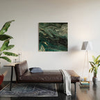 Abstract Pour Painting Liquid Marble Abstract Dark Green Painting Gold Accent Agate Stone Layers Wood Wall Art Gallery Image 2