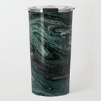 Abstract Pour Painting Liquid Marble Abstract Dark Green Painting Gold Accent Agate Stone Layers Travel Mug Gallery Image 1