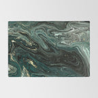 Abstract Pour Painting Liquid Marble Abstract Dark Green Painting Gold Accent Agate Stone Layers Rug Gallery Image 2