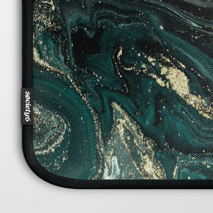 Abstract Pour Painting Liquid Marble Abstract Dark Green Painting Gold Accent Agate Stone Layers Laptop Sleeve Gallery Image 3