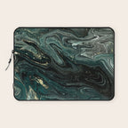 Abstract Pour Painting Liquid Marble Abstract Dark Green Painting Gold Accent Agate Stone Layers Laptop Sleeve Gallery Image 1
