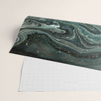 Abstract Pour Painting Liquid Marble Abstract Dark Green Painting Gold Accent Agate Stone Layers Wrapping Paper Gallery Image 2