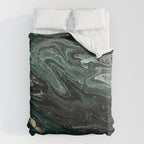 Abstract Pour Painting Liquid Marble Abstract Dark Green Painting Gold Accent Agate Stone Layers Comforter Gallery Image 6