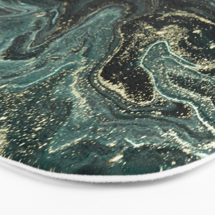 Abstract Pour Painting Liquid Marble Abstract Dark Green Painting Gold Accent Agate Stone Layers Bath Mat Gallery Image 3