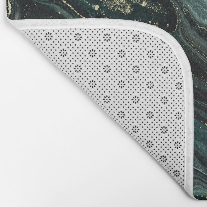 Abstract Pour Painting Liquid Marble Abstract Dark Green Painting Gold Accent Agate Stone Layers Bath Mat Gallery Image 2