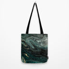 Abstract Pour Painting Liquid Marble Abstract Dark Green Painting Gold Accent Agate Stone Layers Tote Bag Gallery Image 2