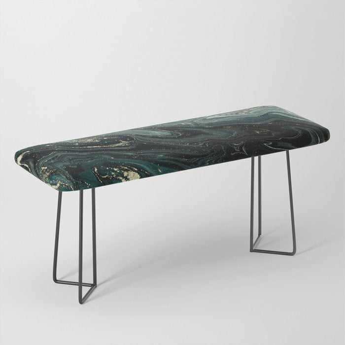 Abstract Pour Painting Liquid Marble Abstract Dark Green Painting Gold Accent Agate Stone Layers Bench Gallery Image 1