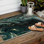Abstract Pour Painting Liquid Marble Abstract Dark Green Painting Gold Accent Agate Stone Layers Outdoor Rug Gallery Image 2