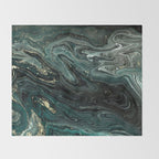 Abstract Pour Painting Liquid Marble Abstract Dark Green Painting Gold Accent Agate Stone Layers Throw Blanket Gallery Image 2