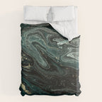 Abstract Pour Painting Liquid Marble Abstract Dark Green Painting Gold Accent Agate Stone Layers Duvet Cover Gallery Image 6
