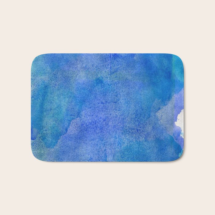 Hand painted abstract blue green watercolor brushstrokes Bath Mat Gallery Image 1