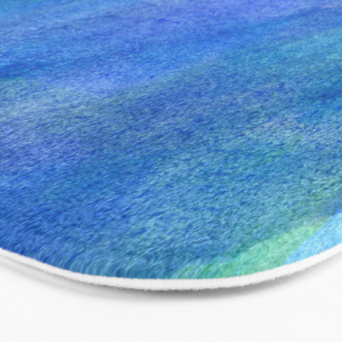 Hand painted abstract blue green watercolor brushstrokes Bath Mat Gallery Image 3