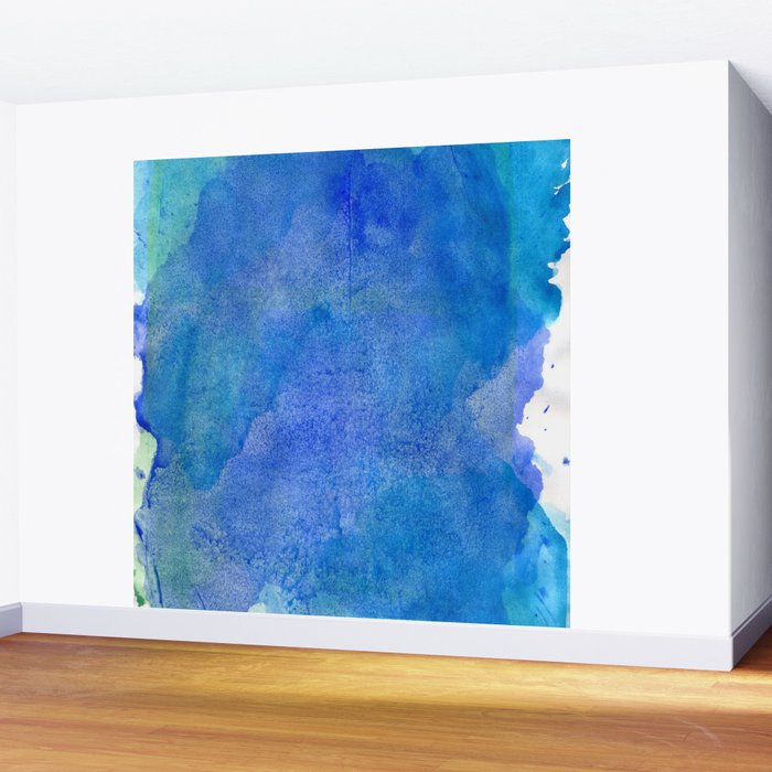 Hand painted abstract blue green watercolor brushstrokes Wall Mural Gallery Image 2