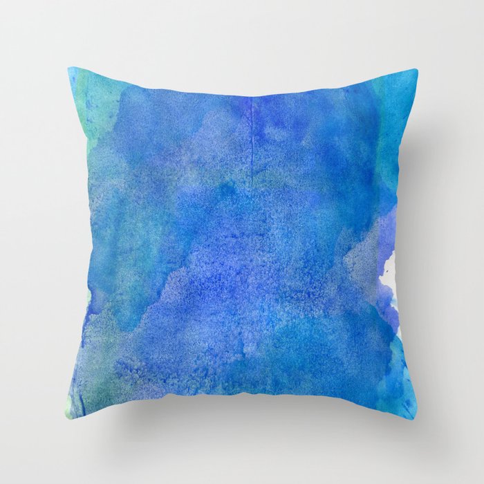Hand painted abstract blue green watercolor brushstrokes Throw Pillow Gallery Image 6