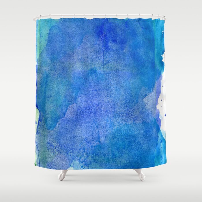 Hand painted abstract blue green watercolor brushstrokes Shower Curtain Gallery Image 1