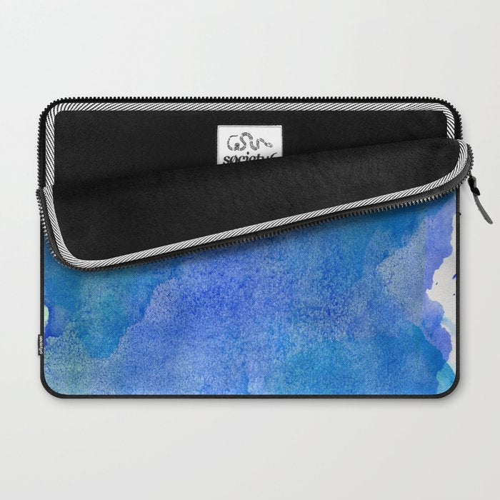 Hand painted abstract blue green watercolor brushstrokes Laptop Sleeve Gallery Image 2