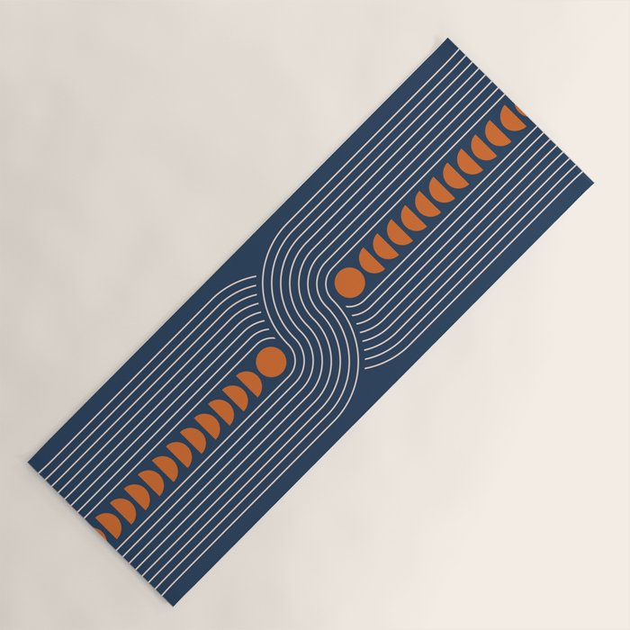 Geometric Lines in Navy and Orange (Rainbow and Moon Phases Abstract) Yoga Mat Gallery Image 1
