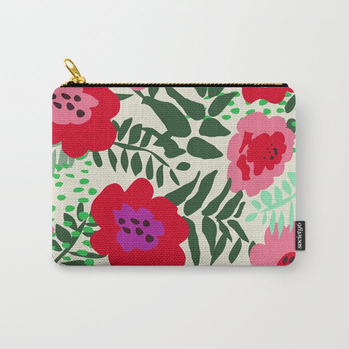 color matters: happy florals in pink light backround Carry All Pouch Gallery Image 1