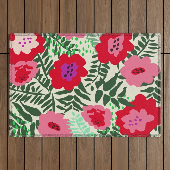 color matters: happy florals in pink light backround Outdoor Rug Gallery Image 1