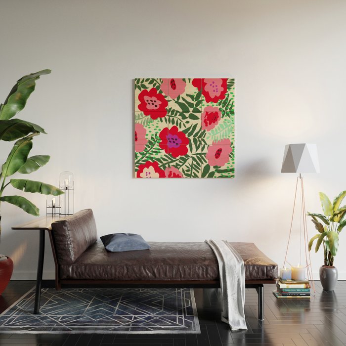 color matters: happy florals in pink light backround Wood Wall Art Gallery Image 2