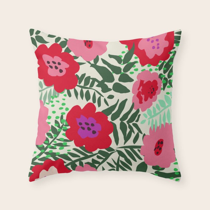color matters: happy florals in pink light backround Throw Pillow Gallery Image 1