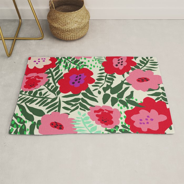color matters: happy florals in pink light backround Rug Gallery Image 1