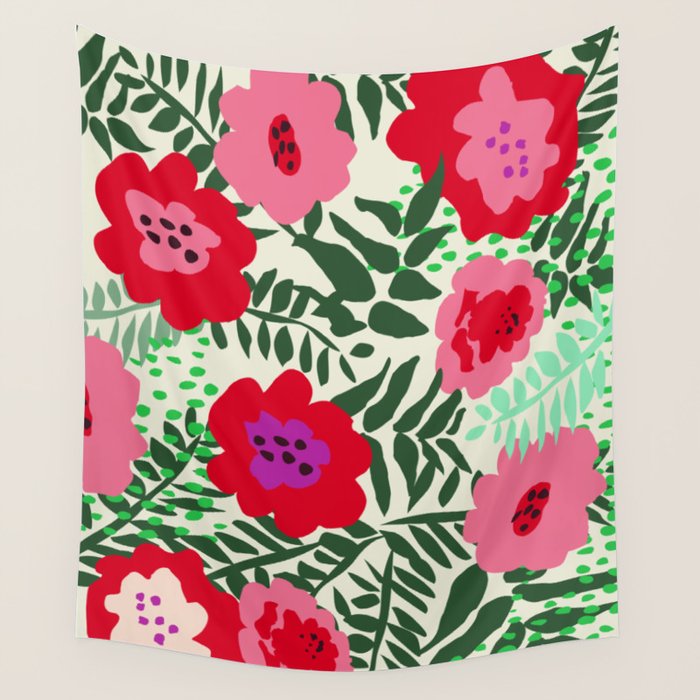 color matters: happy florals in pink light backround Wall Tapestry Gallery Image 4