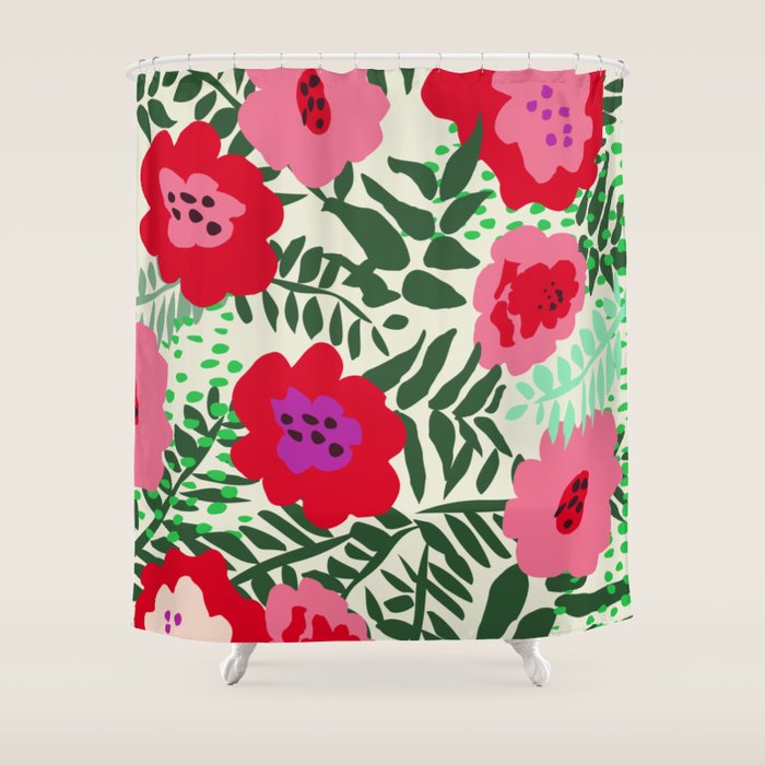 color matters: happy florals in pink light backround Shower Curtain Gallery Image 1