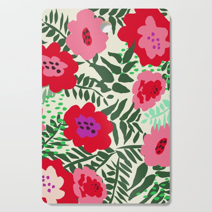 color matters: happy florals in pink light backround Cutting Board Gallery Image 1
